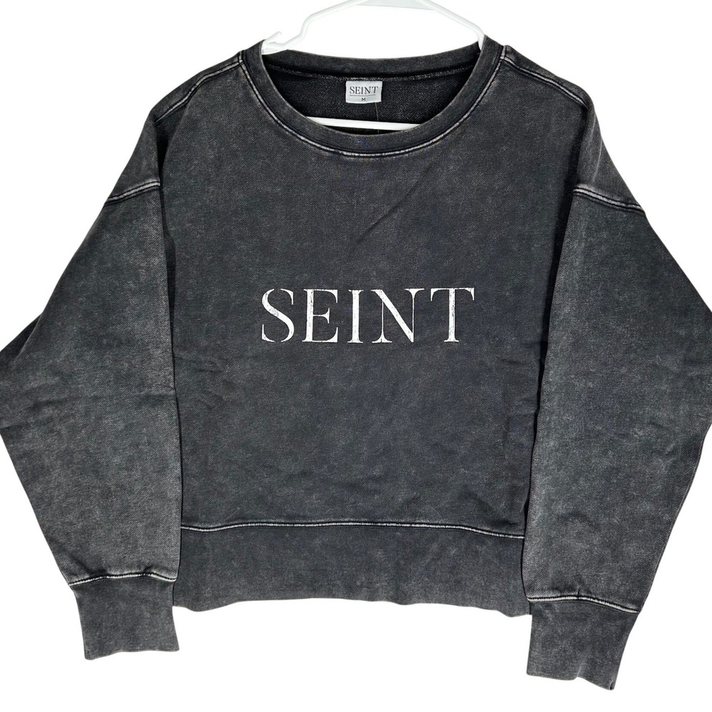 SEINT Acid Washed Oversized Cropped Sweatshirt Black Women's Size Medium NWT
